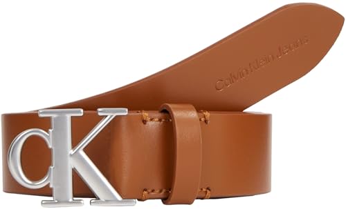 Calvin Klein Jeans Damen Gürtel Round Mono Belt aus Leder, Braun (Cognac), 110 cm von Calvin Klein Jeans