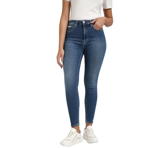 Calvin Klein Damen Jeans Hose High Rise Ankle Skinny Fit, Blau (Denim Medium), 30W von Calvin Klein