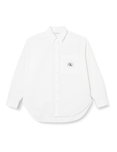 Calvin Klein Jeans Damen Hemd Plus Woven Label Relaxed Shirt Langarm, Weiß (Bright White), 4XL von Calvin Klein