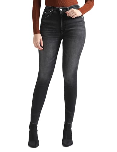 Calvin Klein Jeans Damen Jeans High Rise Super Skinny Ankle Skinny Fit, Schwarz (Denim Black), 30W von Calvin Klein Jeans