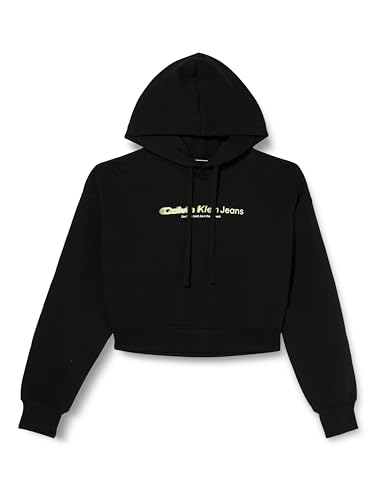 Calvin Klein Jeans Damen Hoodie Ck Slogan Hoodie mit Kapuze, Schwarz (Ck Black), XS von Calvin Klein
