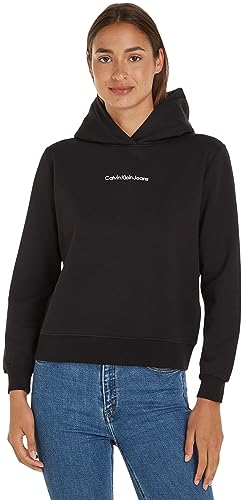 Calvin Klein Jeans Damen Hoodie Institutional Regular mit Kapuze, Schwarz (Ck Black), XXL von Calvin Klein Jeans
