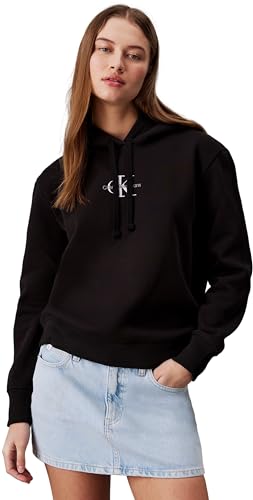 Calvin Klein Jeans Damen Hoodie Regular mit Kapuze, Schwarz (Ck Black), 4XL von Calvin Klein