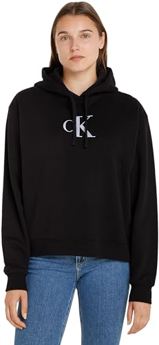 Calvin Klein Jeans Damen Hoodie mit Kapuze, Schwarz (Pvh Black), L von Calvin Klein Jeans