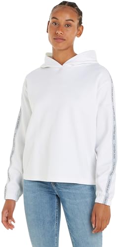 Calvin Klein Jeans Damen Hoodie mit Kapuze, Weiß (Bright White), L von Calvin Klein Jeans