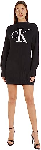 Calvin Klein Jeans Damen Pullover-Kleid Intarsia Loose Langarm, Schwarz (Ck Black), 3XL von Calvin Klein Jeans