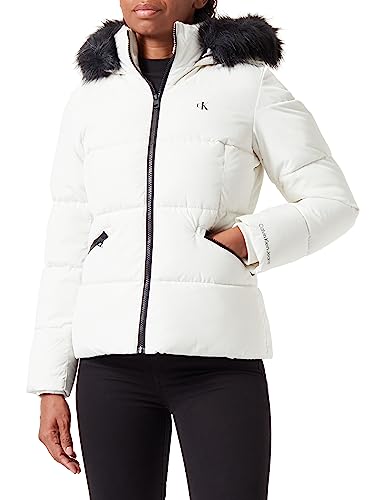 Calvin Klein Jeans Damen Jacke Faux Fur Hooded Fitted Short Winterjacke, Weiß (Ivory), XL von Calvin Klein Jeans