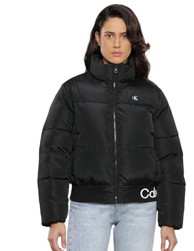 Calvin Klein Jeans Damen Jacke Logo Short Puffer Winterjacke, Schwarz (Ck Black), XXL von Calvin Klein Jeans