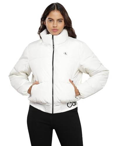 Calvin Klein Jeans Damen Jacke Logo Short Puffer Winterjacke, Weiß (Ivory), 3XL von Calvin Klein Jeans