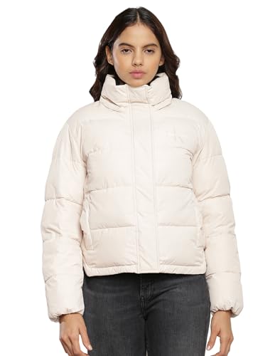 Calvin Klein Jeans Damen Jacke Monologo Short Puffer Winterjacke, Beige (Putty Beige), L von Calvin Klein Jeans