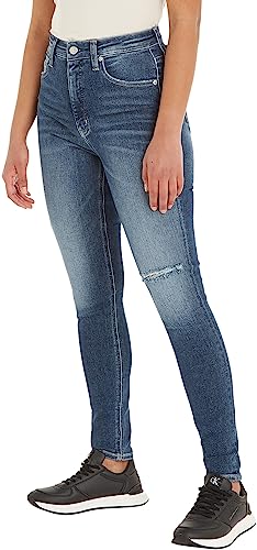 Calvin Klein Jeans Damen Jeans High Rise Ankle Super Skinny Fit, Blau (Denim Dark), 34W von Calvin Klein Jeans