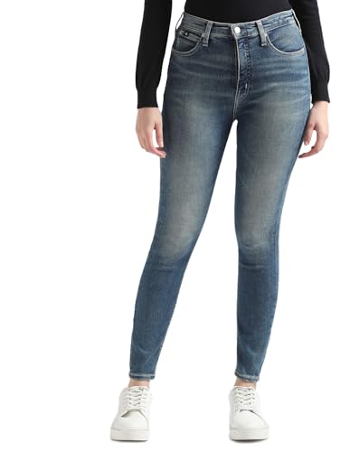 Calvin Klein Jeans Damen Jeans High Rise Super Skinny Ankle Skinny Fit, Blau (Denim Medium), 24W von Calvin Klein Jeans