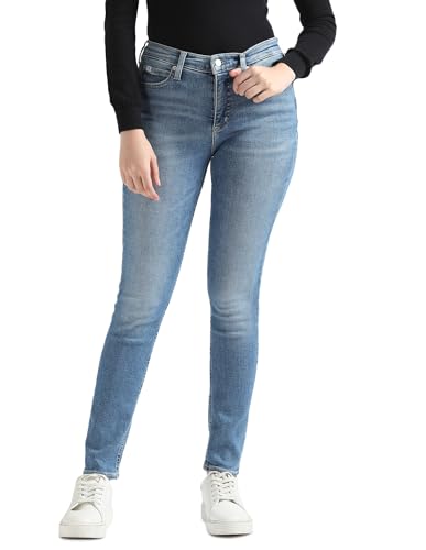 Calvin Klein Jeans Damen Jeans Mid Rise Skinny Fit, Blau (Denim Medium), 30W/30L von Calvin Klein Jeans