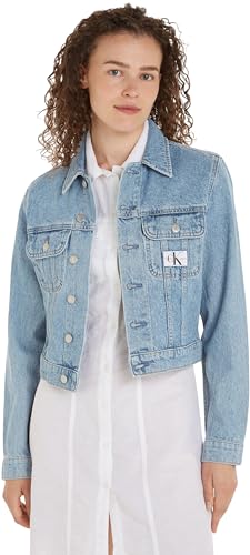 Calvin Klein Jeans Damen Jeansjacke Cropped Denim Jacket Baumwolle, Blau (Denim Light), XS von Calvin Klein Jeans