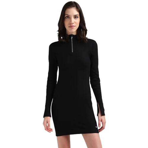 Calvin Klein Jeans Damen Kleid Half Zip Dress Langarm, Schwarz (Ck Black), XL von Calvin Klein