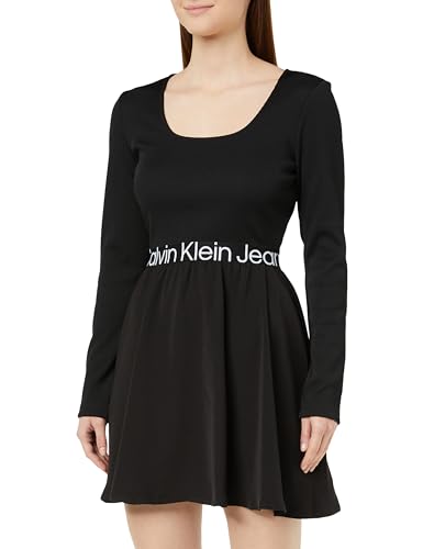 Calvin Klein Jeans Damen Kleid Logo Elastic Long Sleeve Dress Langarm, Schwarz (Ck Black), XS von Calvin Klein Jeans