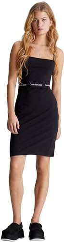 Calvin Klein Jeans Damen Kleid Logo Elastic Strappy schmale Träger, Schwarz (Ck Black), L von Calvin Klein Jeans