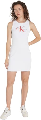 Calvin Klein Jeans Damen Kleid Rib Tank Dress Ärmellos, Weiß (Bright White), L von Calvin Klein