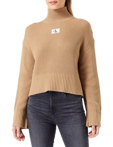 Calvin Klein Jeans Damen Label Chunky Sweater J20J222250 Pullover, Braun (Timeless Camel), S von Calvin Klein Jeans