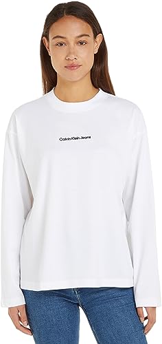 Calvin Klein Jeans Damen INSTITUTIONAL Loose Long Sleeves J20J222021 Langarm Strickoberteile, Weiß (Bright White), 3XL von Calvin Klein Jeans