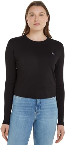 Calvin Klein Jeans Damen Langarmshirt Ck Embro Badge Rundhalsausschnitt, Schwarz (Ck Black), M von Calvin Klein Jeans