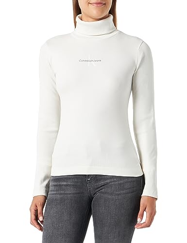 Calvin Klein Jeans Damen Langarmshirt Monologo Rib Rollkragen, Weiß (Ivory), XXL von Calvin Klein Jeans