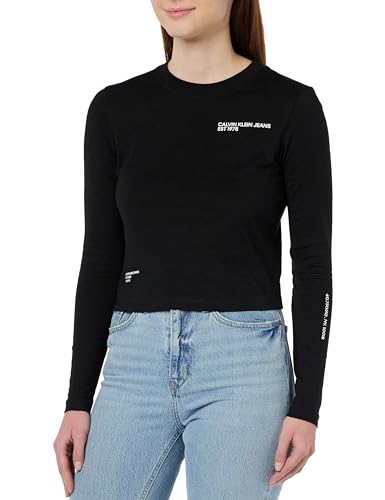 Calvin Klein Jeans Damen Langarmshirt Multi Placement Basic, Schwarz (Ck Black), L von Calvin Klein Jeans