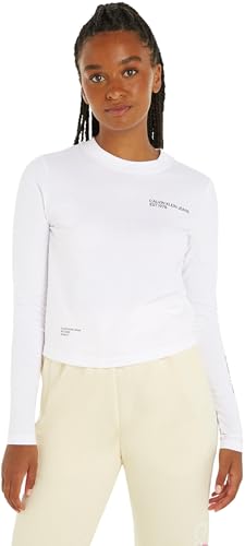 Calvin Klein Jeans Damen Langarmshirt Multi Placement Basic, Weiß (Bright White), XS von Calvin Klein Jeans