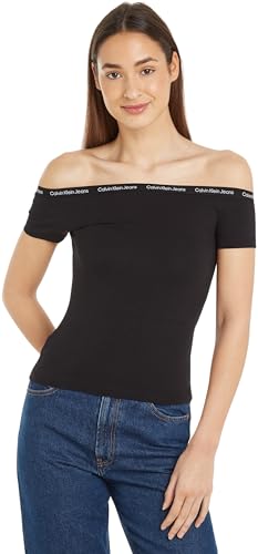 Calvin Klein Jeans Damen Logo Elastic Bardot TOP J20J223098 Andere Strickoberteile, Schwarz (Ck Black), L von Calvin Klein Jeans