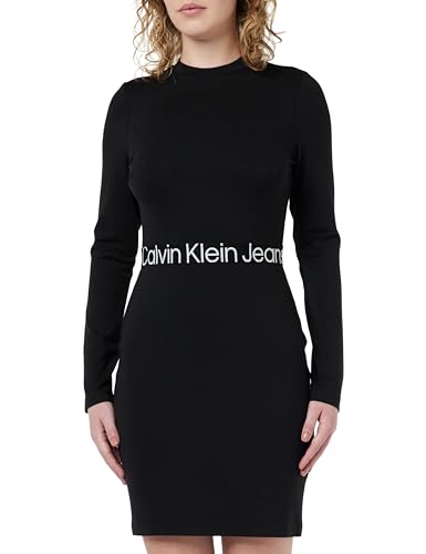 Calvin Klein Jeans Damen Kleid Logo Elastic Milano Ls Dress Langarm, Schwarz (Ck Black), XXL von Calvin Klein Jeans