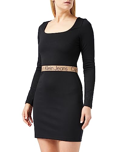 Calvin Klein Jeans Damen Logo Tape Waistband Milano Dress J20J220015 Bodycon Kleider, Schwarz (Ck Black), 3XL von Calvin Klein Jeans