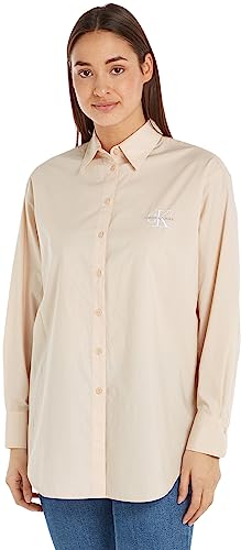 Calvin Klein Jeans Damen Loose MONOLOGO Shirt J20J221866 Gewebte Oberteile, Beige (Putty Beige), XL von Calvin Klein Jeans