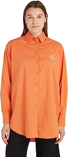 Calvin Klein Jeans Damen Loose MONOLOGO Shirt J20J221866 Gewebte Oberteile, Orange (Burnt Clay), L von Calvin Klein Jeans