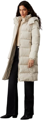 Calvin Klein Damen Mantel Long Puffer mit Kapuze, Beige (Pelican), S von Calvin Klein