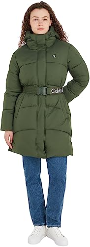 Calvin Klein Jeans Damen Mantel Logo Belt Long Puffer Winter, Grün (Thyme), 3XL von Calvin Klein Jeans