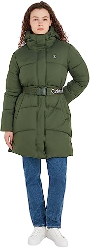 Calvin Klein Jeans Damen Mantel Logo Belt Long Puffer Winter, Grün (Thyme), XXL von Calvin Klein