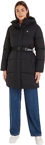 Calvin Klein Jeans Damen Mantel Logo Belt Long Puffer Winter, Schwarz (Ck Black), XXL von Calvin Klein Jeans