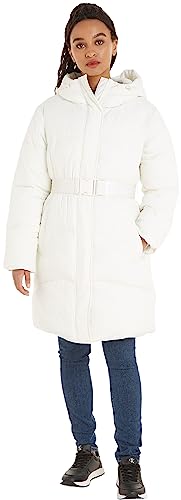 Calvin Klein Jeans Damen Mantel Logo Belt Long Puffer Winter, Weiß (Ivory), XXL von Calvin Klein Jeans