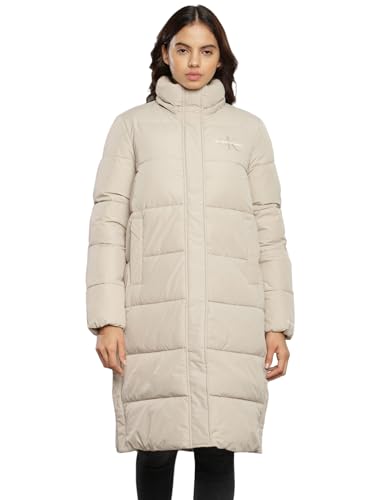 Calvin Klein Jeans Damen Mantel Monologo Non Down Long Puffer Winter, Beige (Plaza Taupe), XL von Calvin Klein Jeans