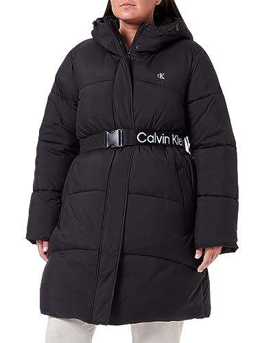 Calvin Klein Jeans Damen Mantel Plus Logo Belt Long Puffer Winter, Schwarz (Ck Black), 6XL von Calvin Klein Jeans