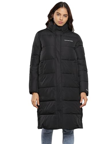 Calvin Klein Jeans Damen Mantel Monologo Non Down Long Puffer Winter, Schwarz (Ck Black), XL von Calvin Klein Jeans