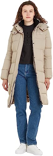 Calvin Klein Jeans Damen Mantel Monologo Non Down Long Puffer Winter, Beige (Plaza Taupe), M von Calvin Klein Jeans