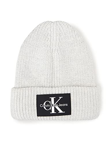 Calvin Klein Jeans Damen MONOLOGO Patch Beanie K60K607383 Gestrickte Mütze, Grau (Cirrus Grey), OS von Calvin Klein Jeans