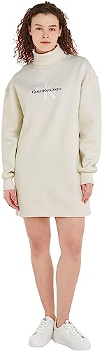 Calvin Klein Jeans Damen Pullover-Kleid Monologo Roll Neck Dress Langarm, Weiß (Ivory), M von Calvin Klein Jeans