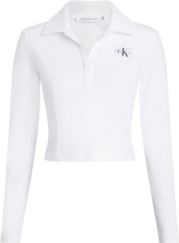 Calvin Klein Jeans Damen Poloshirt Langarm Milano Regular Top Polo-Kragen, Weiß (Bright White), M von Calvin Klein Jeans