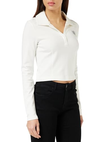 Calvin Klein Jeans Damen Poloshirt Langarm Milano Regular Top Polo-Kragen, Weiß (Bright White), S von Calvin Klein Jeans