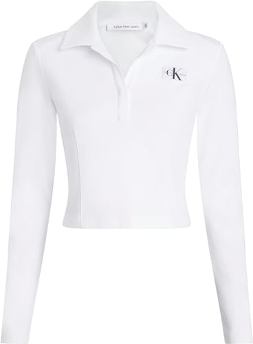 Calvin Klein Jeans Damen Poloshirt Langarm Milano Regular Top Polo-Kragen, Weiß (Bright White), S von Calvin Klein Jeans