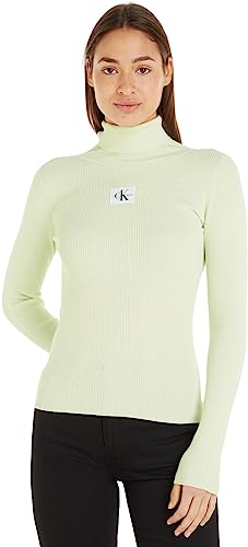 Calvin Klein Jeans Damen Pullover Badge Rollkragen, Grün (Canary Green), L von Calvin Klein Jeans