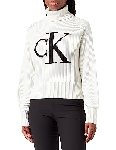 Calvin Klein Jeans Damen Pullover Blown Up Loose Sweater Rollkragen, Weiß (Ivory), XXL von Calvin Klein Jeans