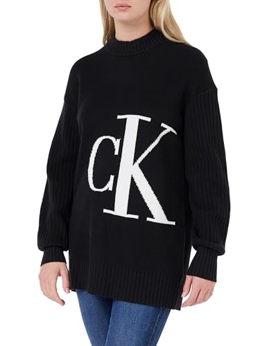 Calvin Klein Jeans Damen Pullover Blown Up Off Placed Ck Sweater Strickpullover, Schwarz (Ck Black), L von Calvin Klein Jeans